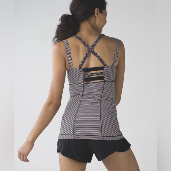Lululemon Happy Strappy Tank, Mini Pop Stripe Black Mink Berry, Size 2 - Picture 4 of 14